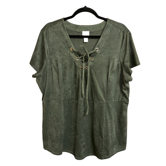 Chico's Tops - Chico’s Olive Green Faux Suede Tie-Front Blouse